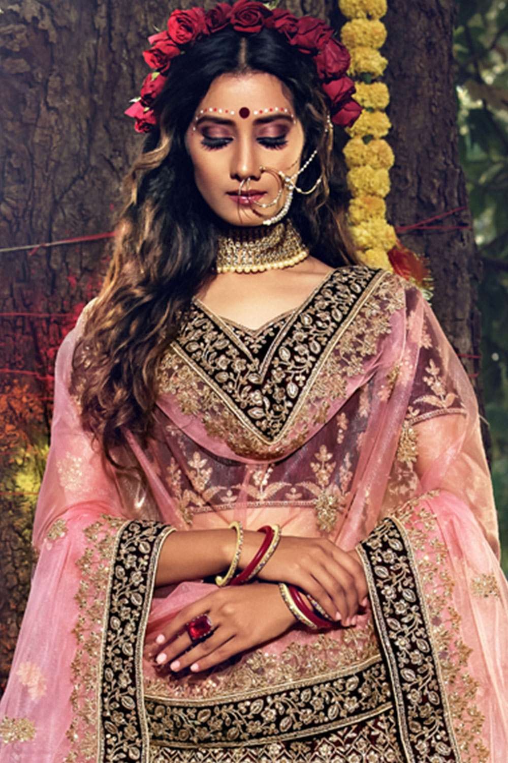 Buy Bollywood model maroon velvet bridal lehenga in UK, USA and Canada