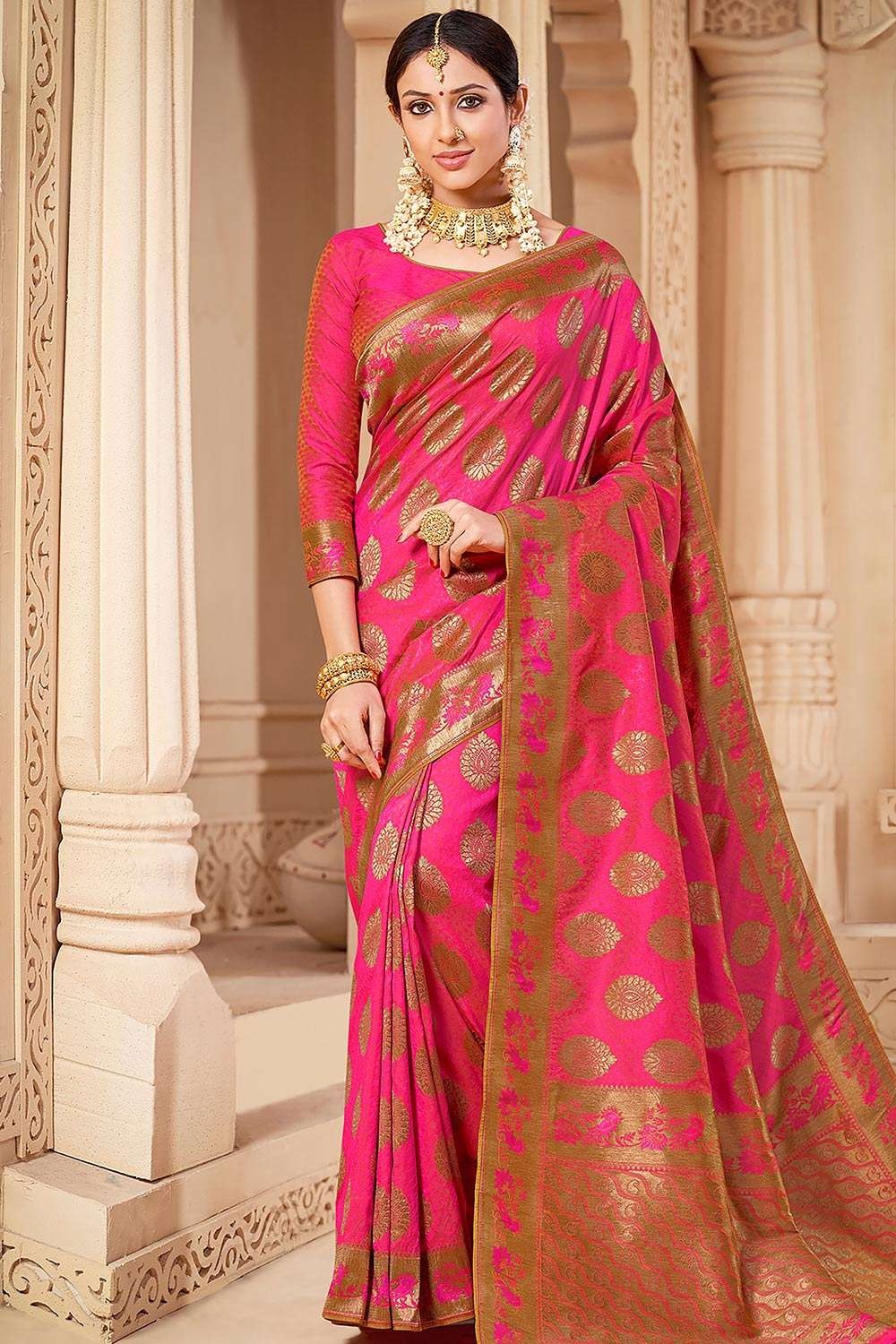 Rani Pink Banarasi Silk Saree | Leemboodi