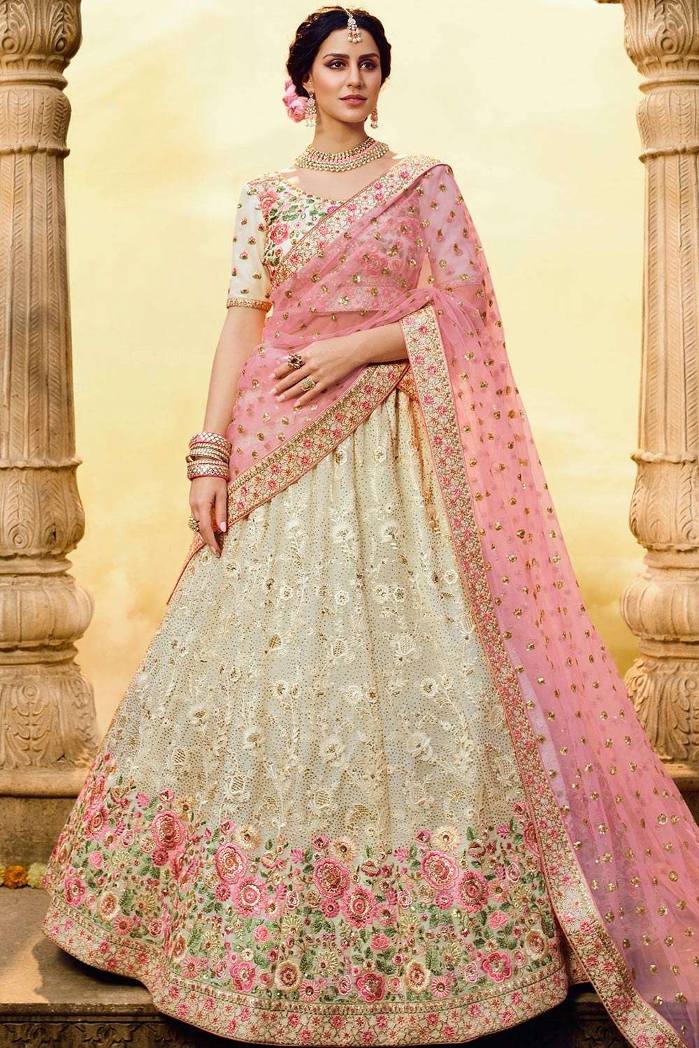 Buy Off White Net Hand Embroidered Pearl Work Blouse Bridal Lehenga Set For  Women by Keerthi Kadire Online at Aza Fashions.