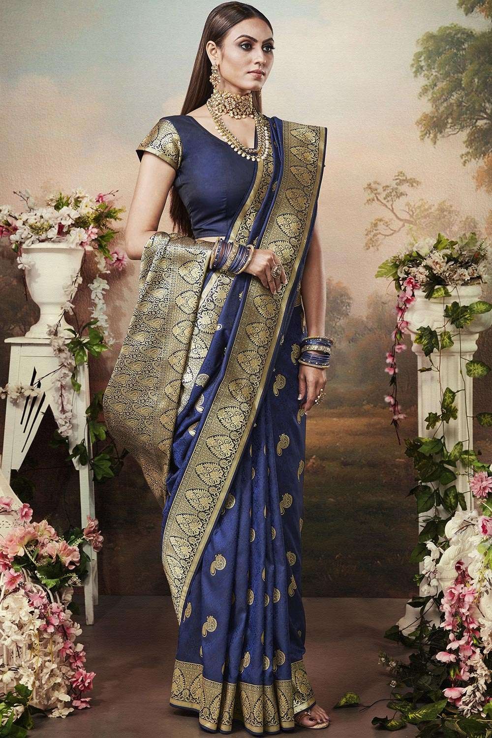 Royal Blue Pure Banarasi Katan Silk Saree – STORI