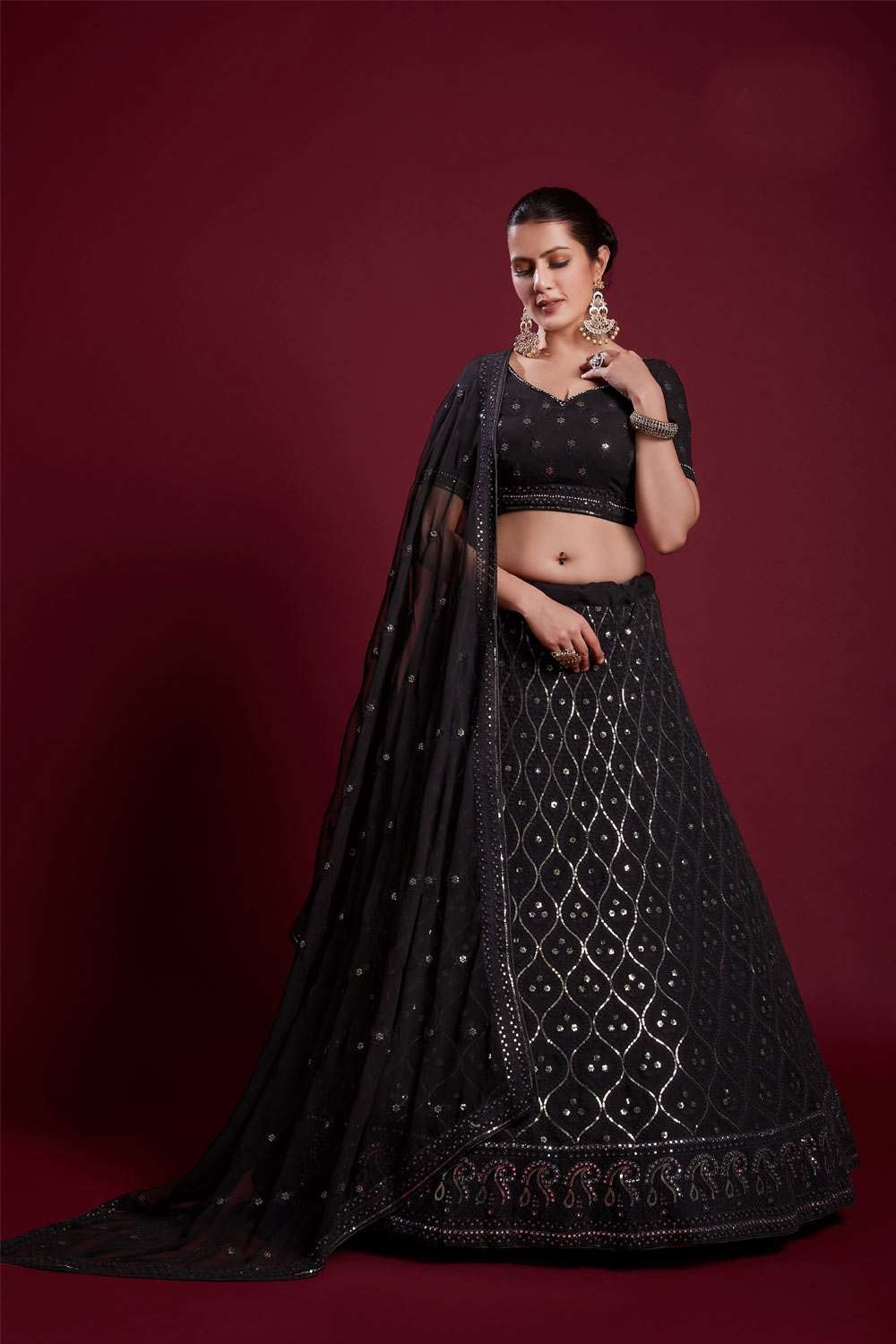 Black Colour Embroidered Attractive Party Wear Georgette Lehenga choli -  Shoplance – ShopLance