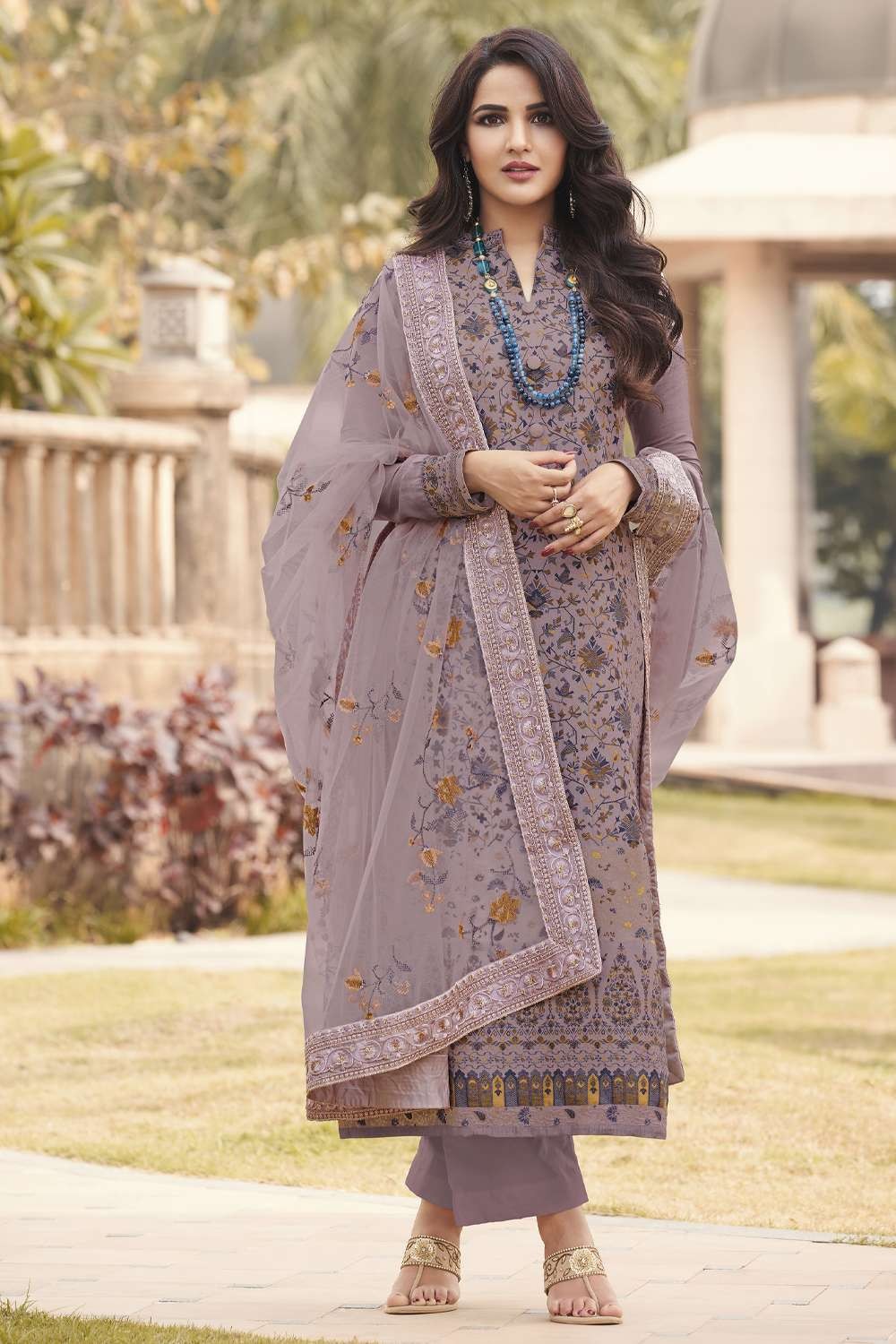 Organza Fabric Lavender Color Casual Look Elegant Salwar Suit