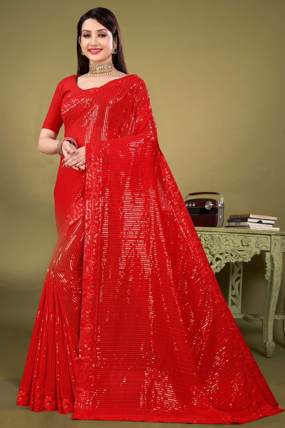 Enchanting Silk Red Party Wear Saree|SARV114335