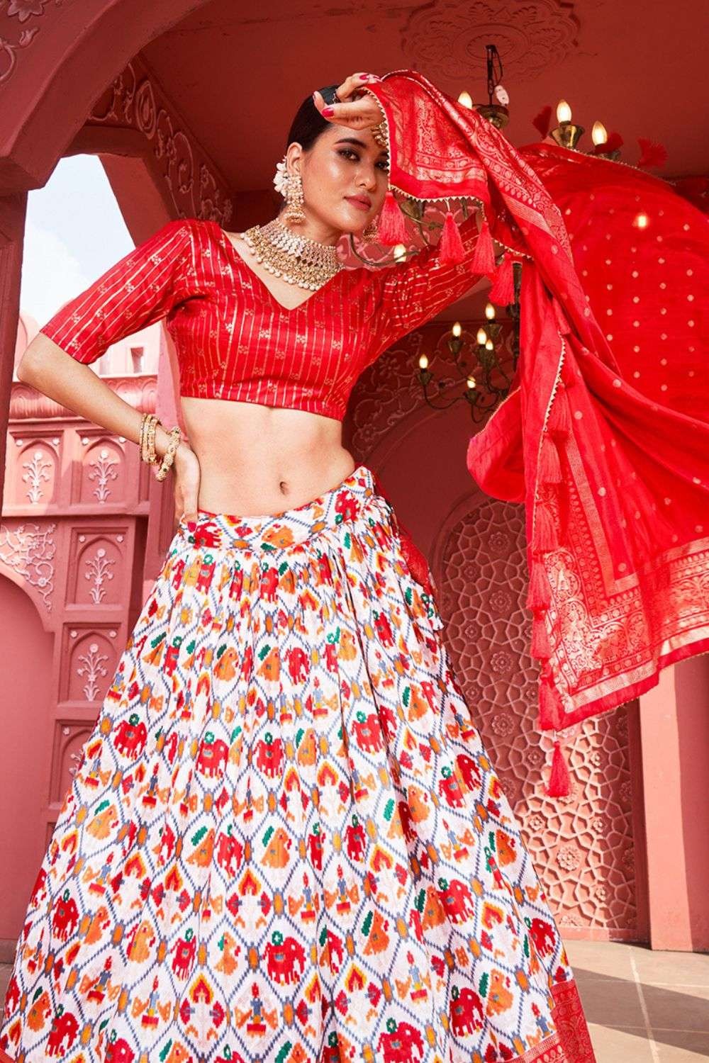 Red and White Chiffon Embroidery Lehenga Saree 26468 | Indian wedding dress,  Indian bridal wear, Lehenga for girls