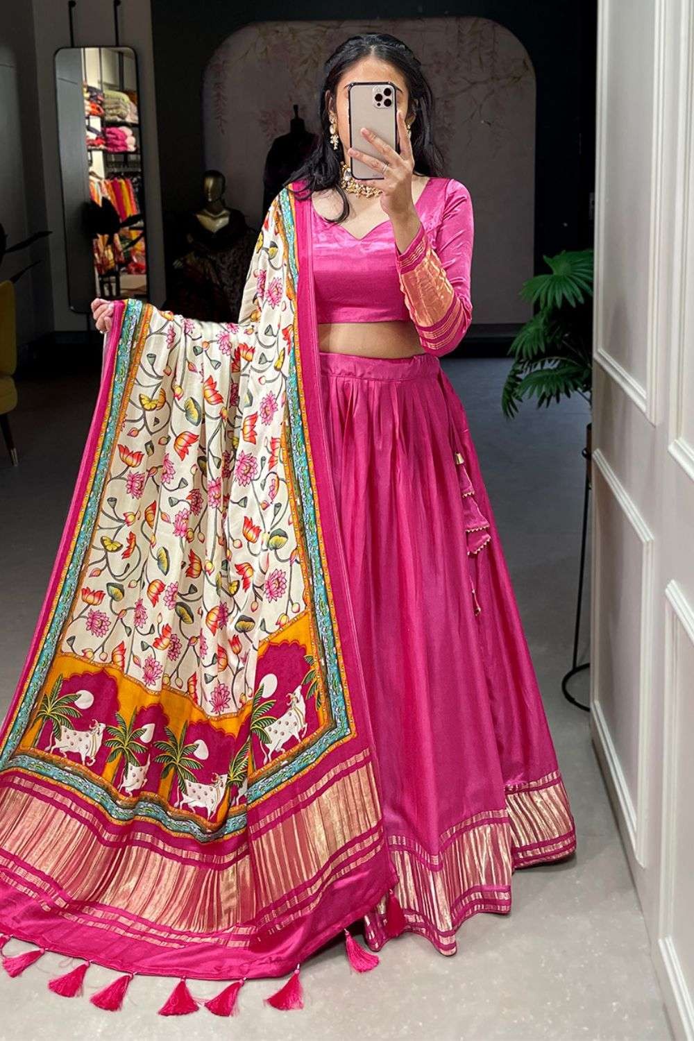 Beauteous Pink & Firozi Banarasi Silk With Padded Blouse Online Lehenga  Choli Design - RJ Fashion