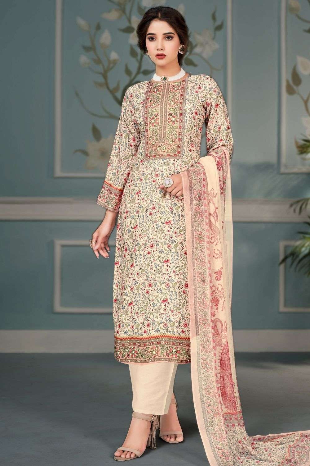 Shop Online Pink Embroidered Organza Straight Salwar Suit : 268627 -
