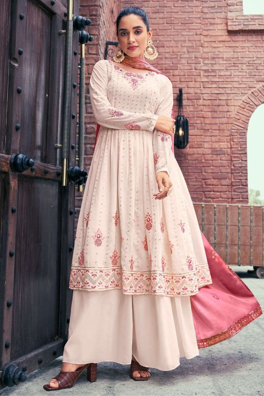 Palazzo Suit in Baby pink Georgette with Embroidered - PZ3651