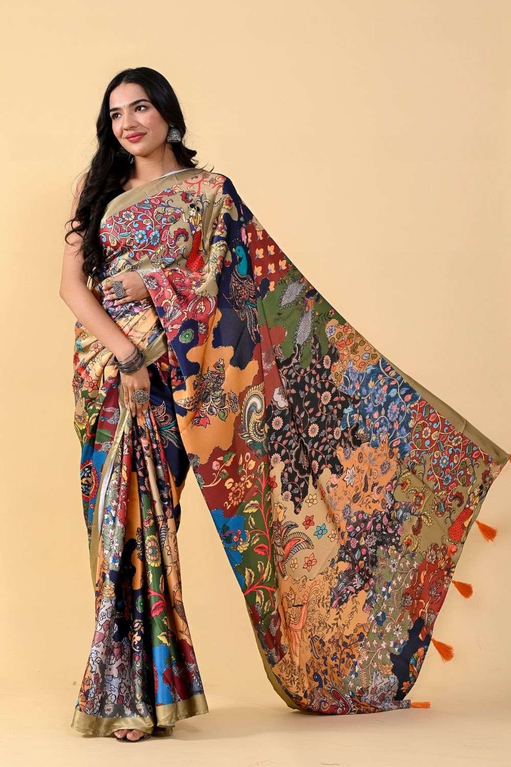 Green Chiffon Printed Saree with Lace | Kashvi Swarg-52007 | Cilory.com