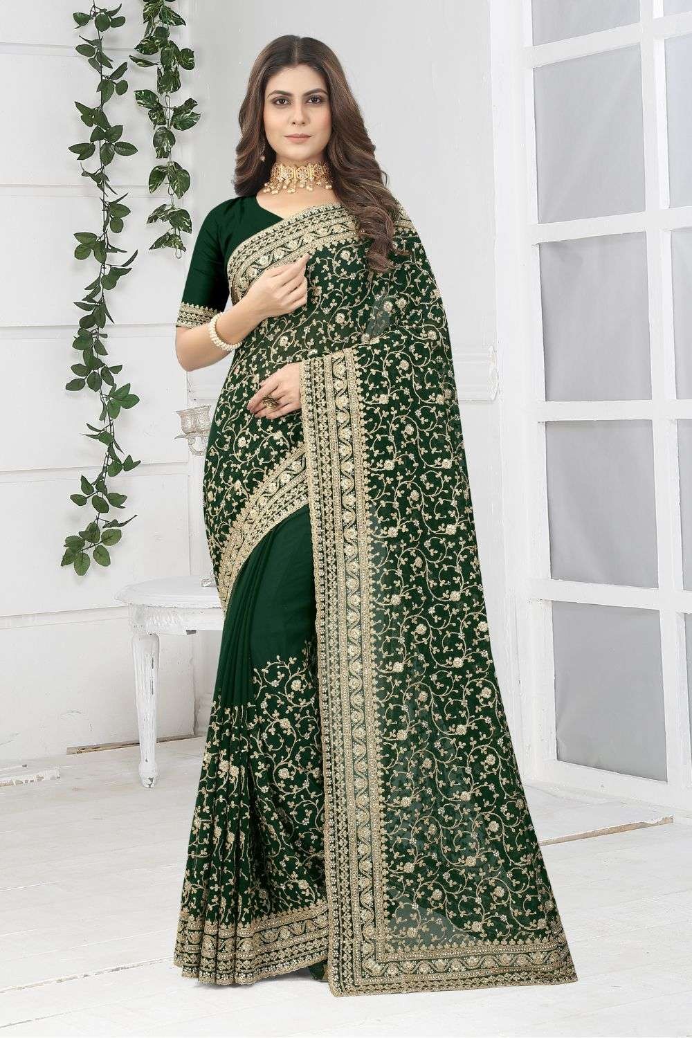 Green Silk Wedding Saree Designer Pink Blouse – RawaazFashion