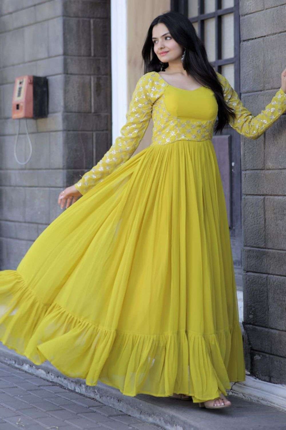 Yellow Gown Dress with Embroidered Batik