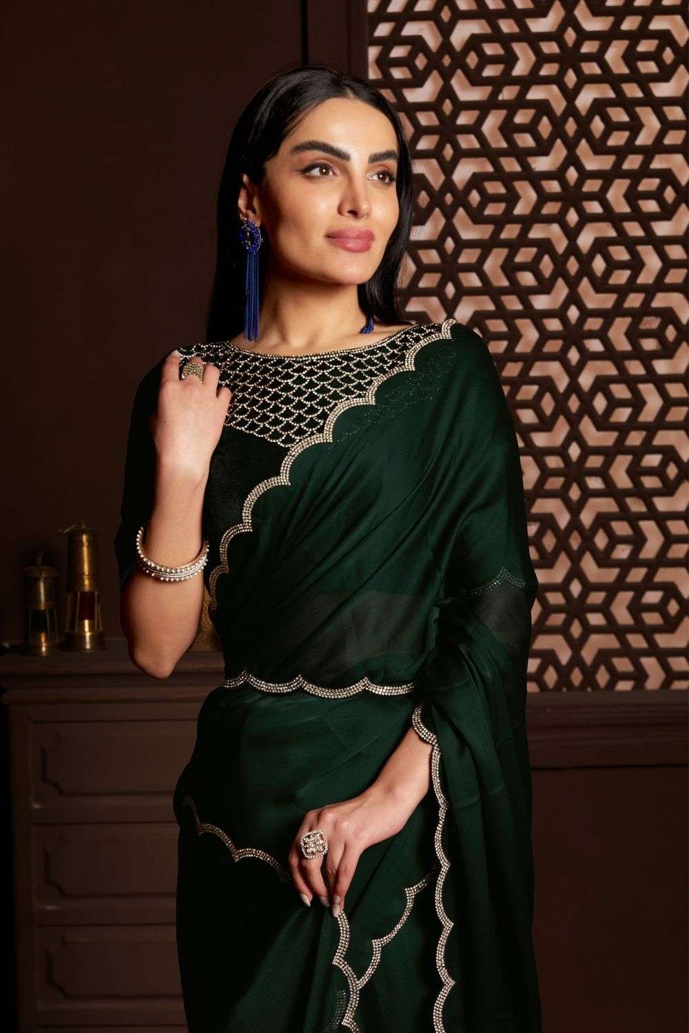 Dark Green Silk Saree For Wedding With Pattu Border – Tulsi Designer
