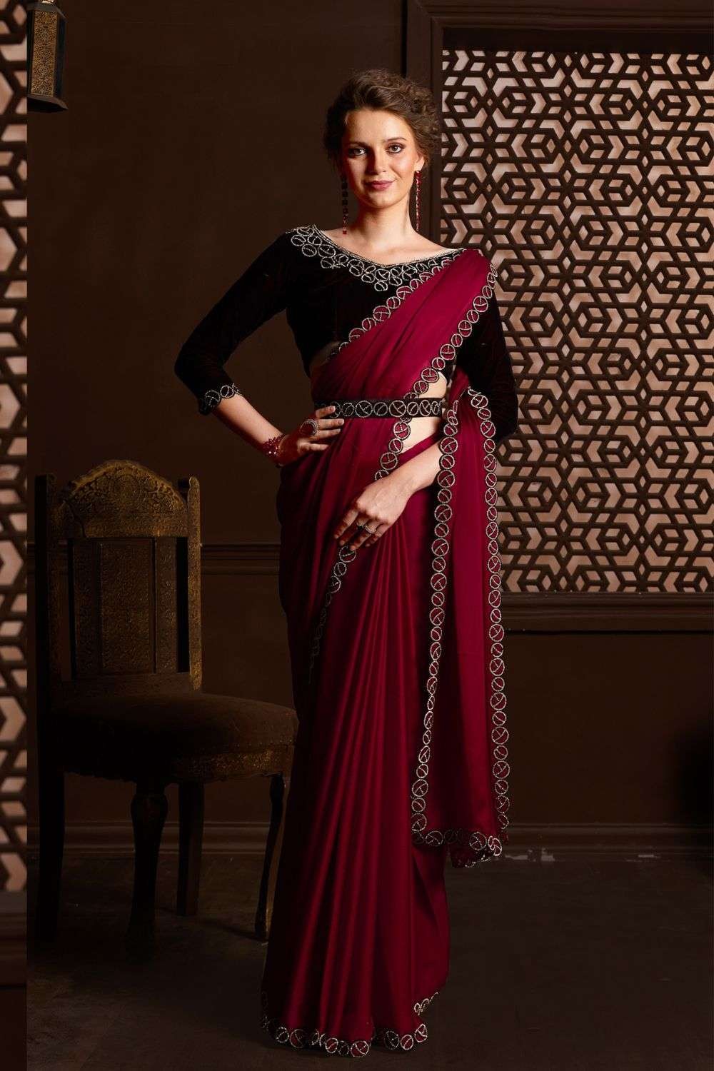 Cherry Red Cocktail Saree – Anuki.in