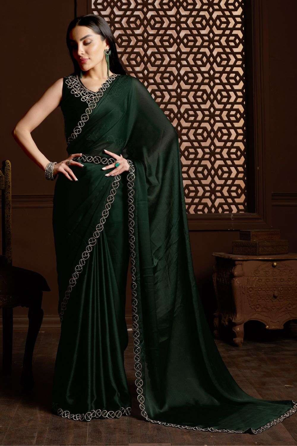 Dark Green Color Heavy Pure Semi Silk With Beautiful Copper Zari Work Saree,ready  Made Saree,bollywood Party Wear Saree Indian Wedding Saree - Etsy