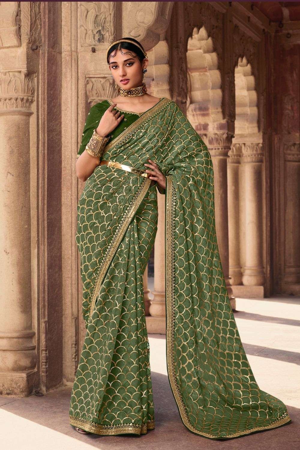 Neelghar Trending Party wear Organza Saree for Women and Girls