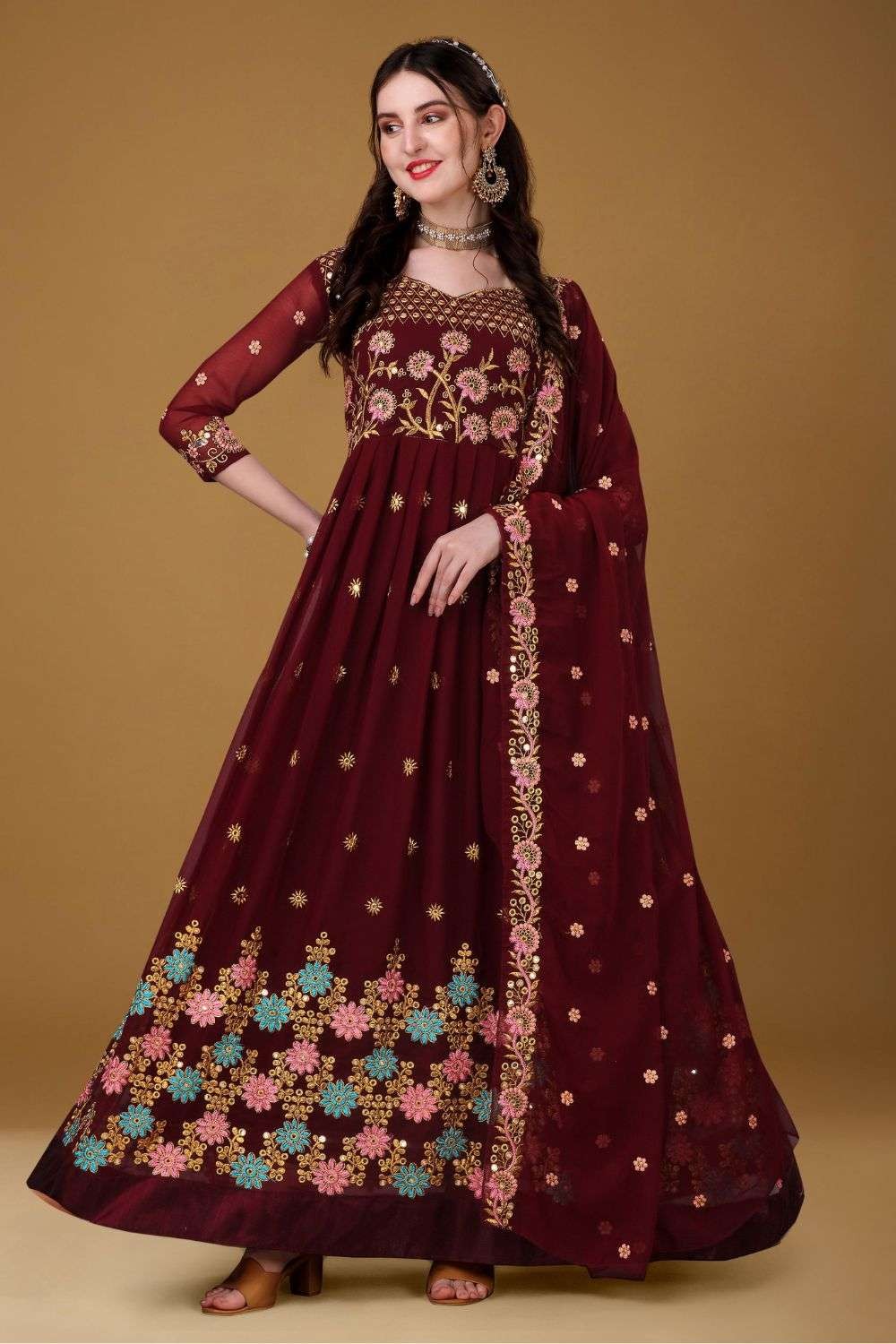 Buy Designer Maroon Gown for Girls and women with S size at Amazon.in
