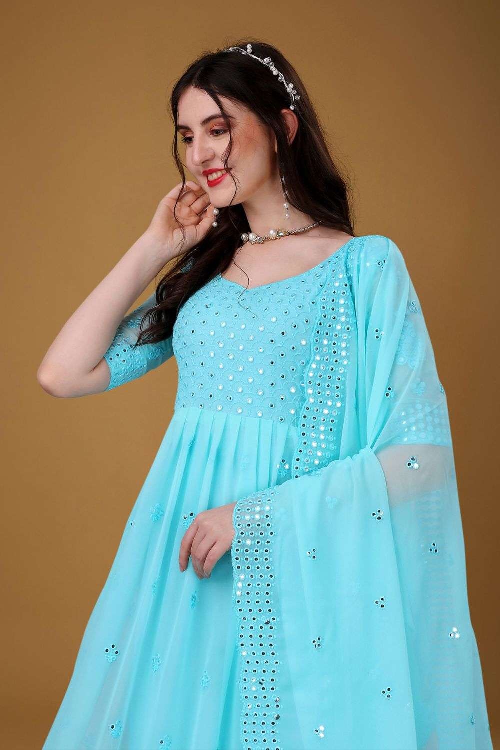Buy online Light Blue Solid Party Gown from ethnic wear for Women by Eavan  for ₹1119 at 25% off | 2024 Limeroad.com
