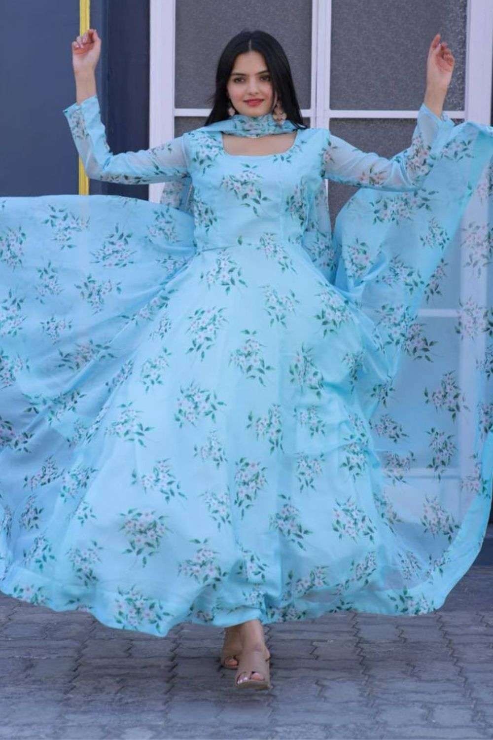 Light Sky Blue Off The Shoulder Ruffled Long Sleeves Ball Gown | LizProm