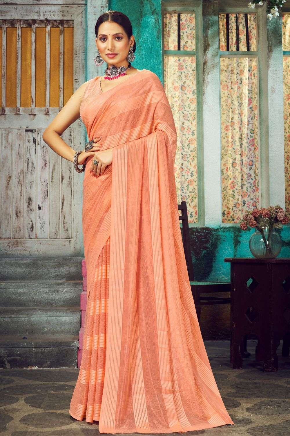 Chiffon Peach Saree - Buy Chiffon Peach Saree online in India