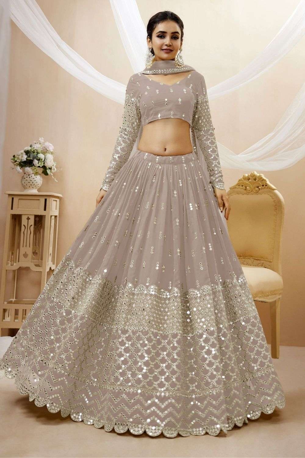 Buy Impressive Grey Floral Printed Banglory Silk Wedding Lehenga Choli With  Dupatta from Designer Lehenga Choli