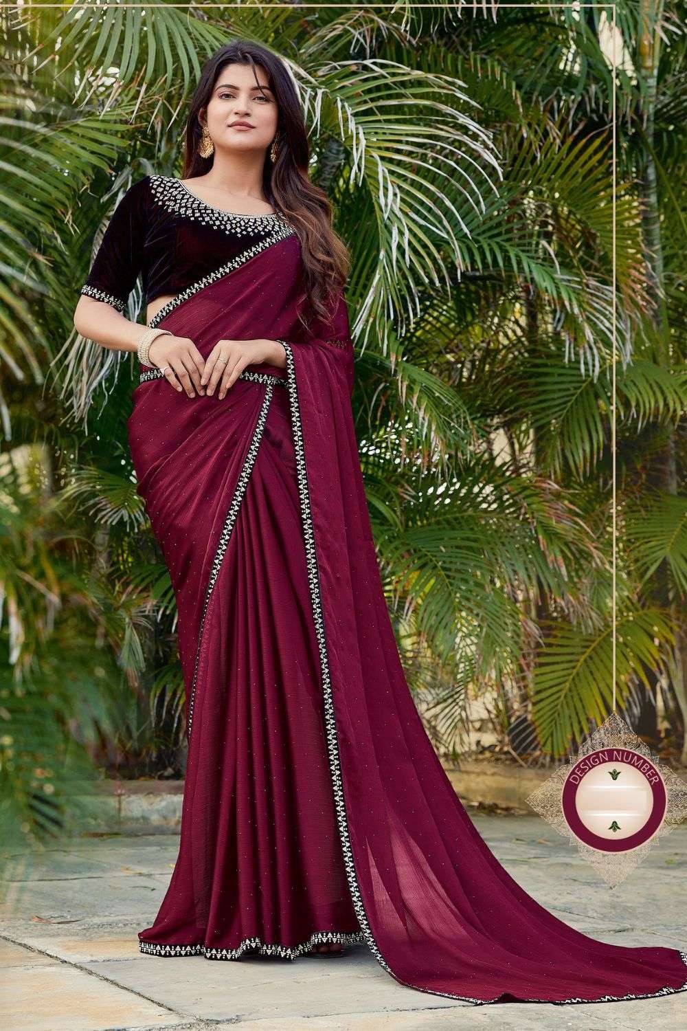 Buy Cherry Red Net Thread Embroidery Saree Party Wear Online at Best Price  | Cbazaar