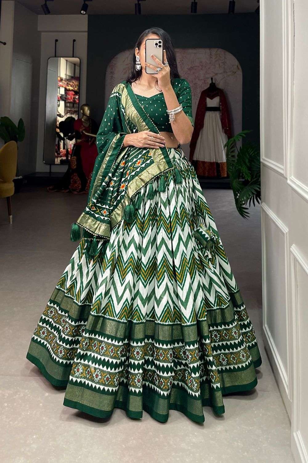 Buy Classic Green Lehenga Choli and Orange Lace Worked Dupatta at best  price - Gitanjali Fashions