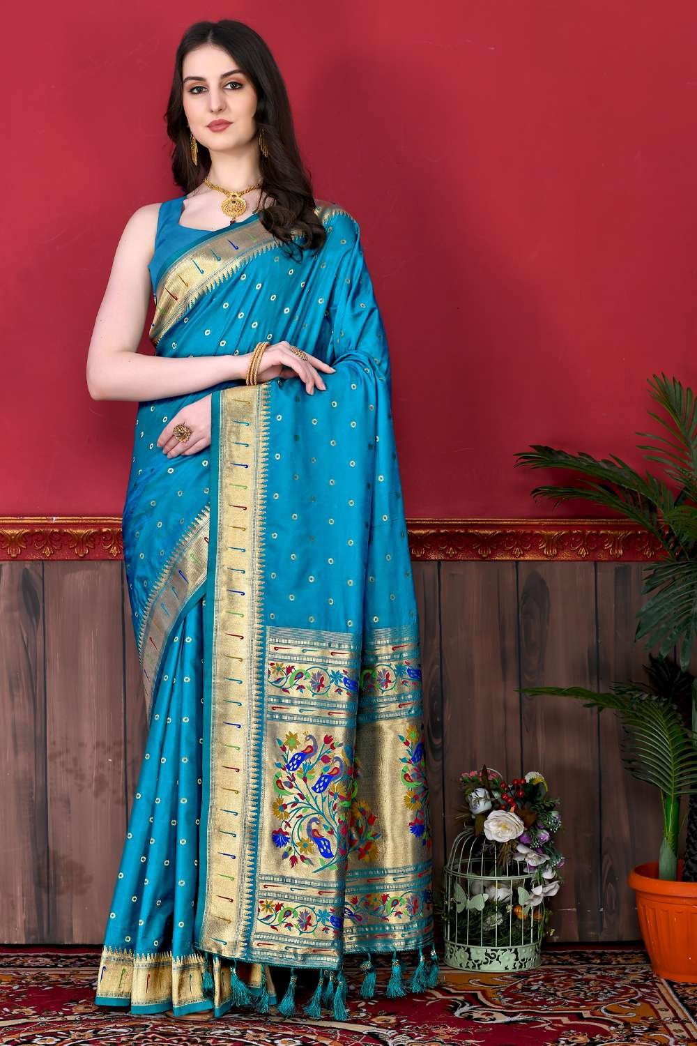 Blue & Sky Blue Coloured Exclusive Soft Raw Silk with Contrast Temple –  Royskart