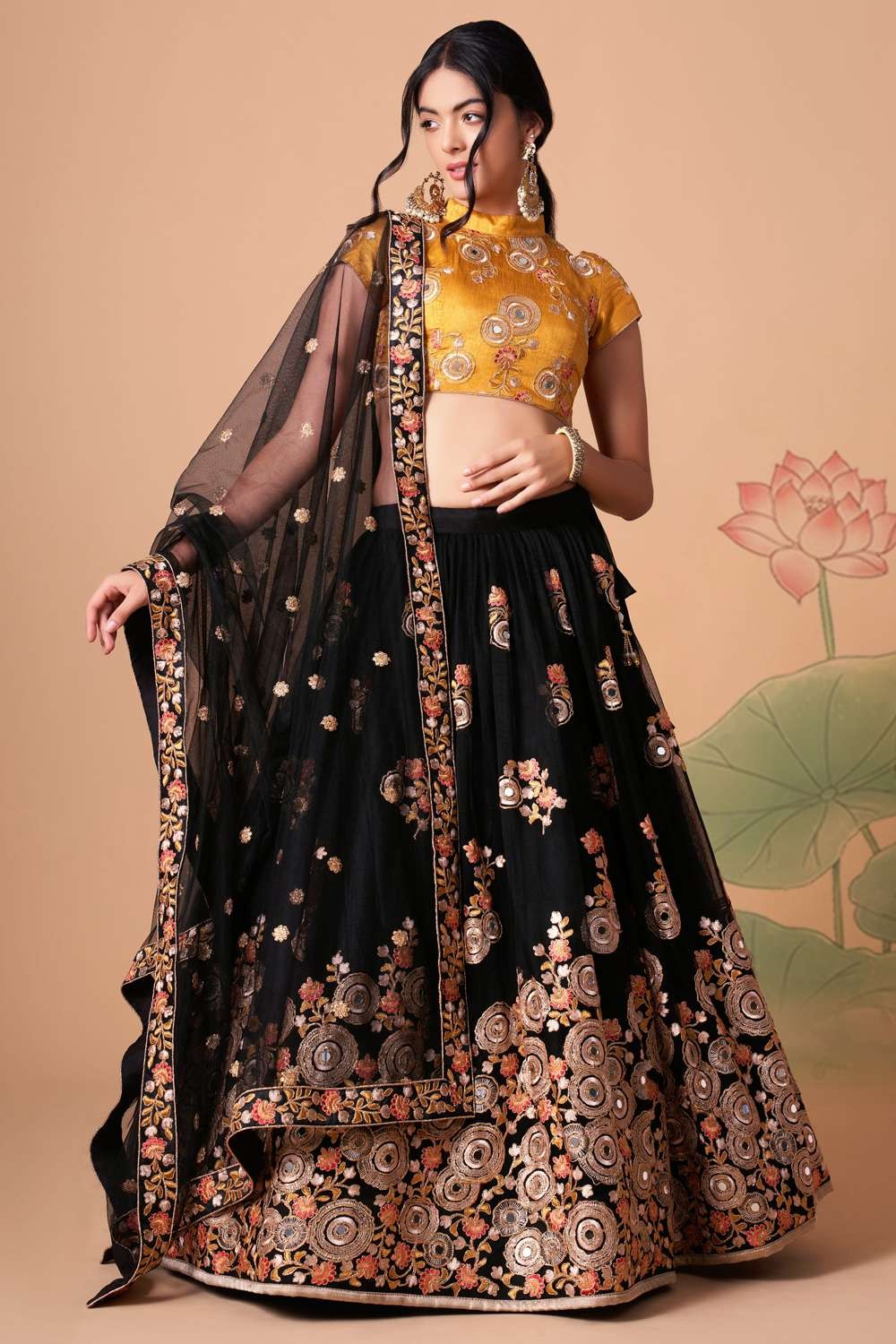 Buy Black & Golden Silk Skirt and Blouse Set for Women at Amazon.in