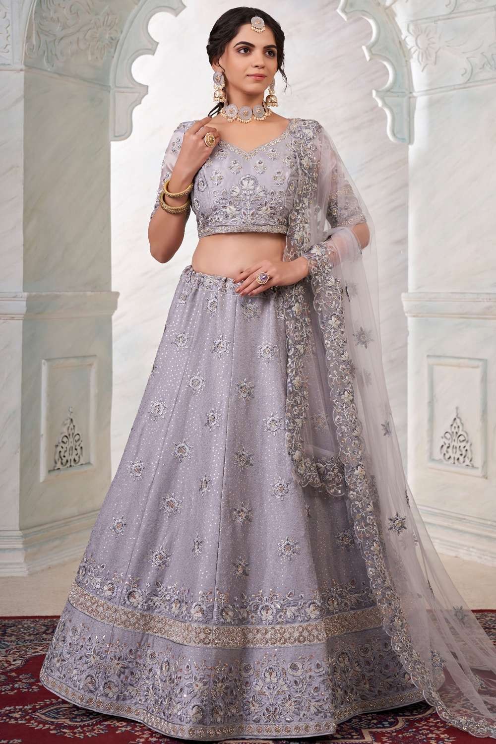 Grey & Gold Heavy Designer Work Wedding/Party Wear Special Lehenga Choli -  Indian Heavy Anarkali Lehenga Gowns Sharara Sarees Pakistani Dresses in  USA/UK/Canada/UAE - IndiaBoulevard