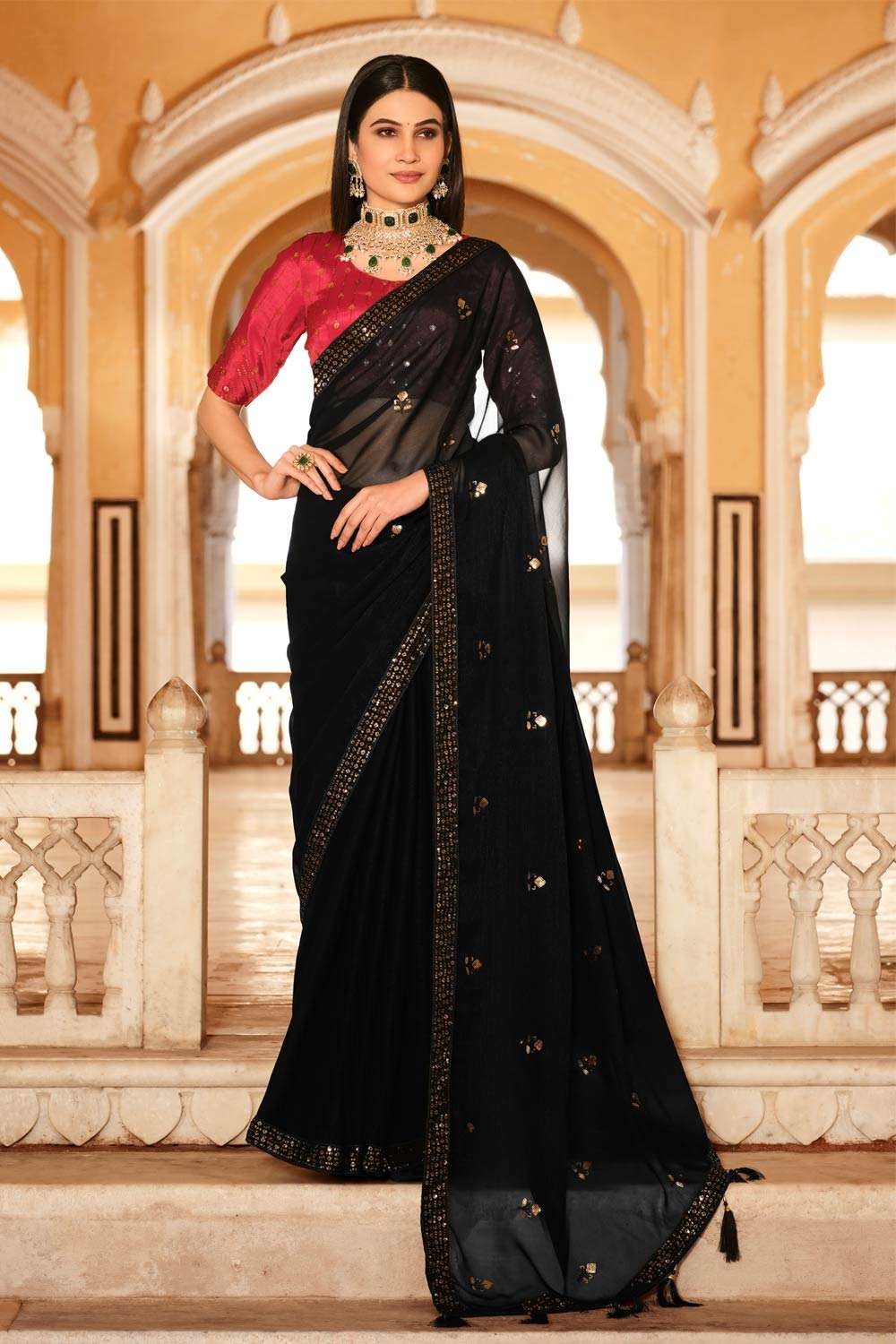 New Block Buster Bollywood Sequins 5mm Design Black Saree for women-SH –  www.soosi.co.in