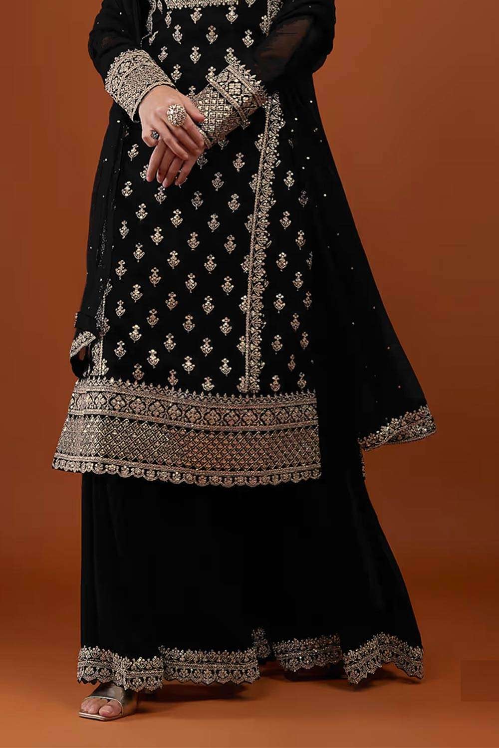 Pakistani Georgette Sharara Suit with Embroidered - SS0872