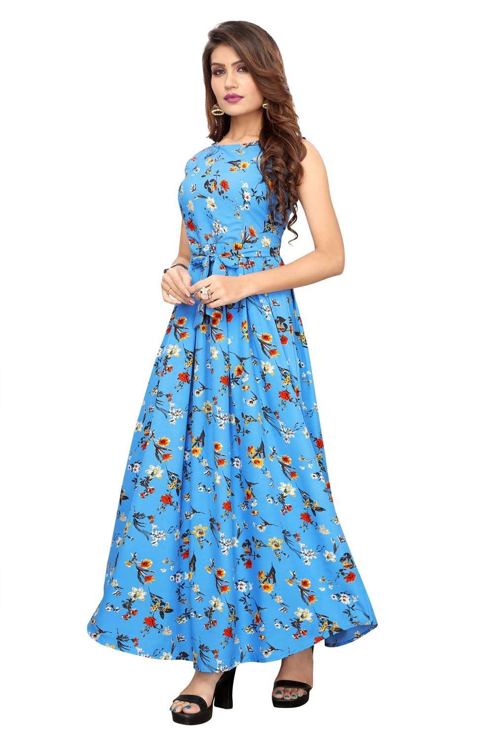 Embroidered Silk Gown Dress in Sky blue - GW0418