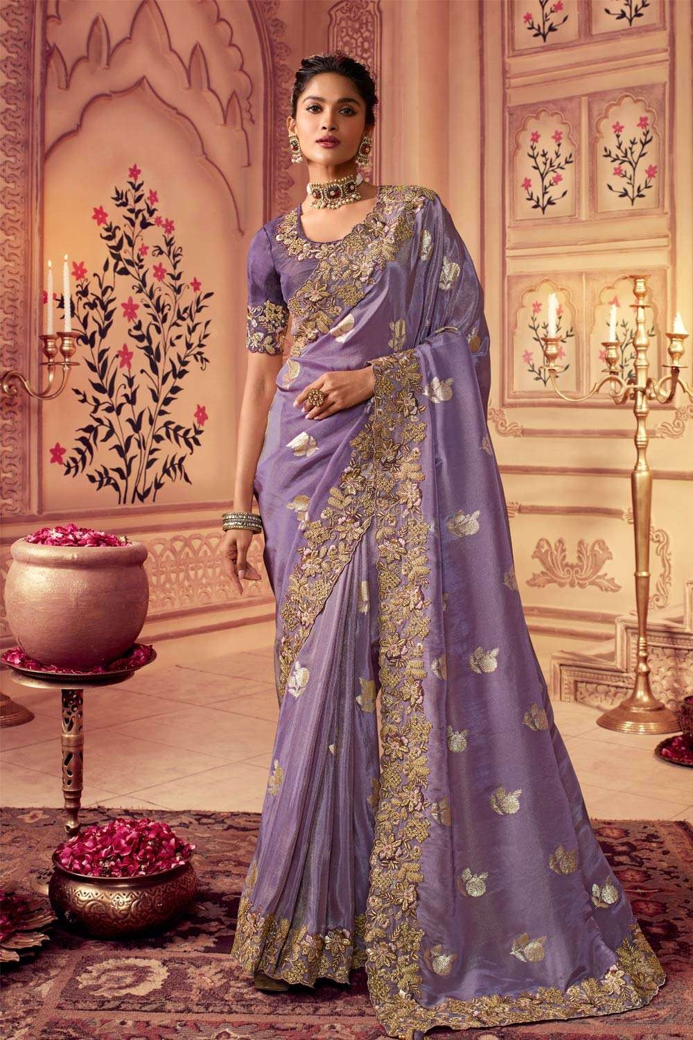 Laxmipati POSHAK K-312 Sparkle Chiffon With Satin Border Light lavende –  Laxmipati Sarees | Sale