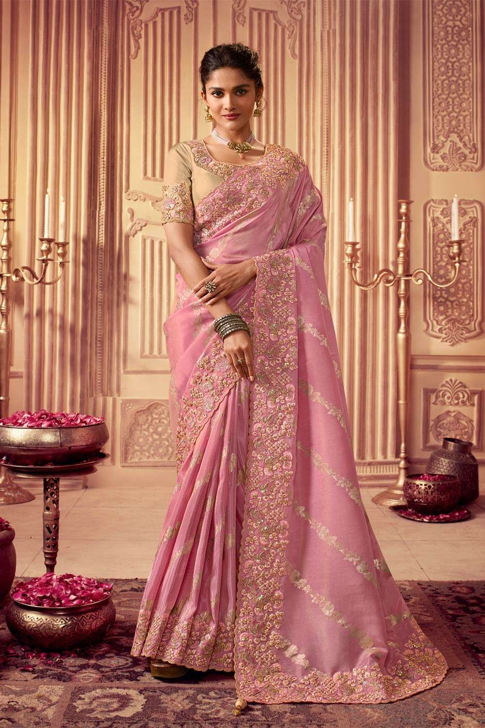 Pink Gold Zari Pure Silk Kanjivaram Handloom Sari – Kasturi Kundal