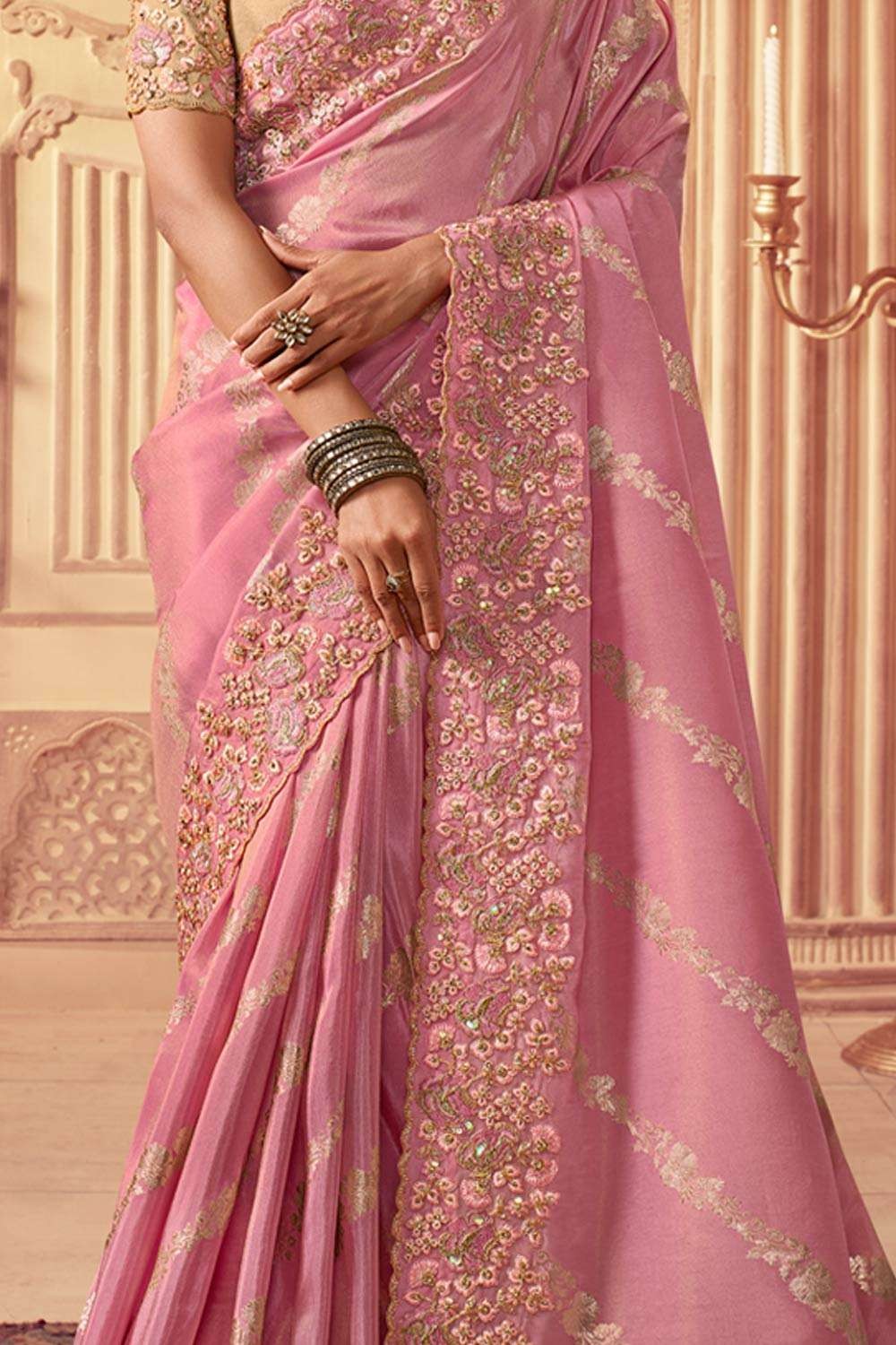 Baby Pink Wedding Silk Saree – RawaazFashion