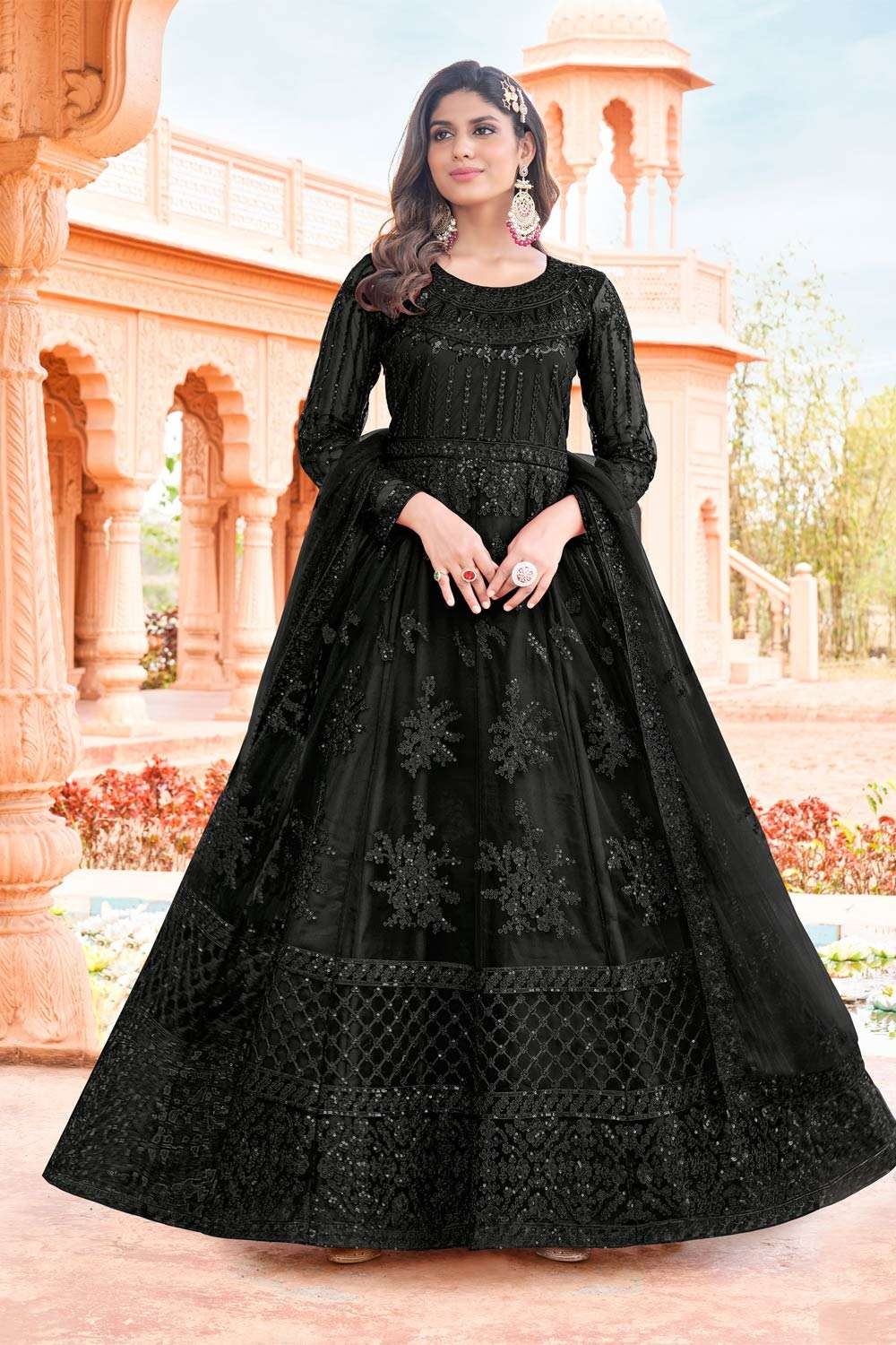 Black Long Party Wear Anarkali Dress In Georgette With Embroidery Work