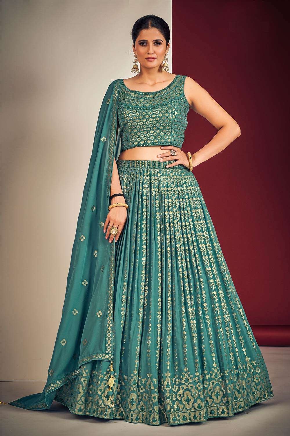 Teal Blue Color Bridal Lehenga Choli in Organza With Zari Thread and  Sequins Embroidery | Bridal lehenga choli, Bridal lehenga, Indian wedding  lehenga