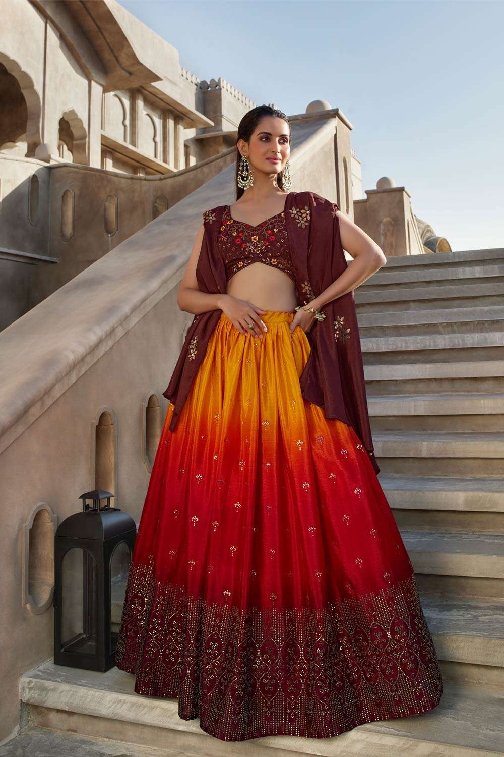 Pakistani Cherry Red Bridal Lehenga Gown Dress Online 2021 – Nameera by  Farooq