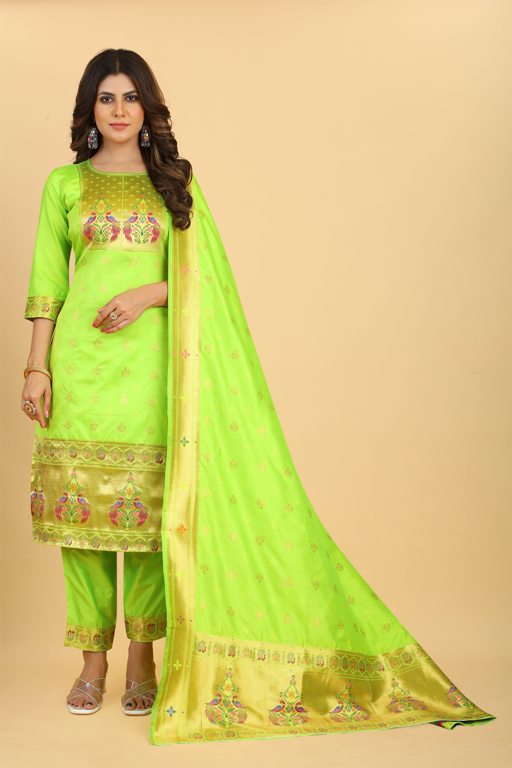 Lime Green Embroidered Georgette Designer Salwar Kameez at best price in  New Delhi