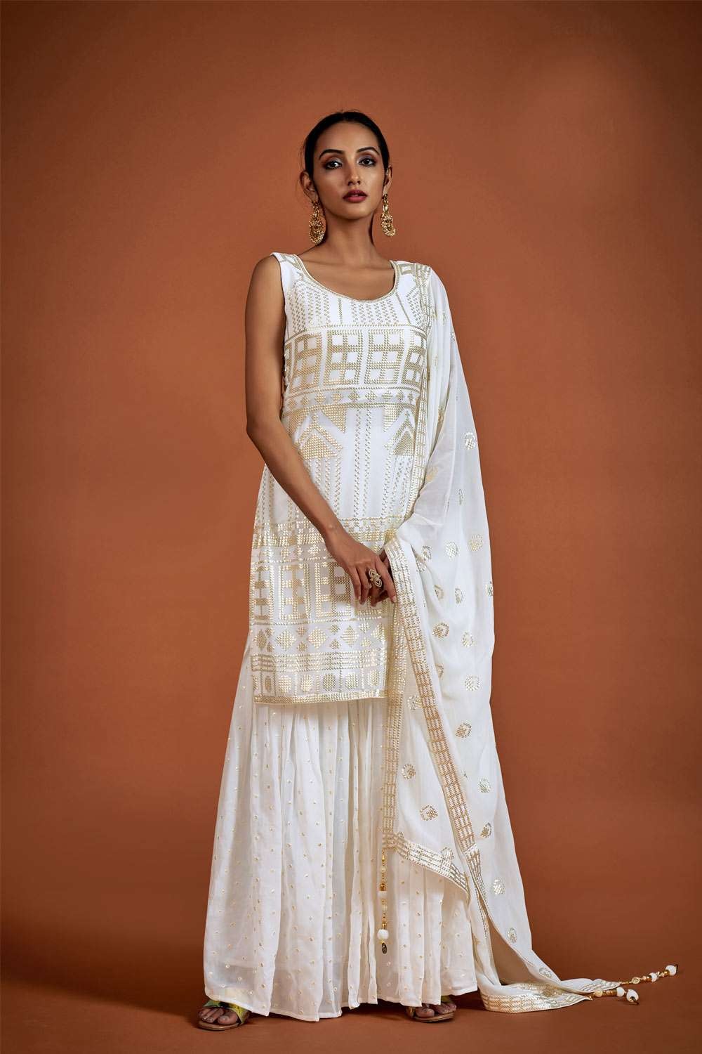 Georgette Self Design Ladies Sharara Suit, White at Rs 2000/set in New Delhi