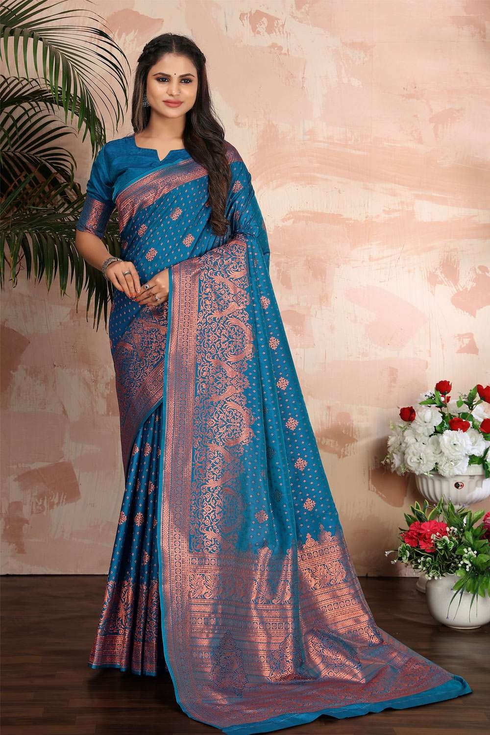 Sky Blue Banarasi Silk Handwoven Wedding Festival Heavy Border Saree