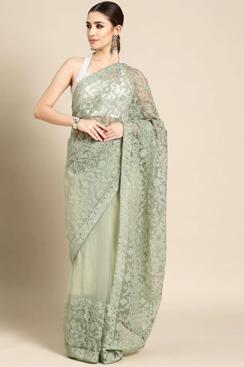 Light Green Handloom Pure Katan Silk Banarasi Saree with Red Border an –  WeaverStory
