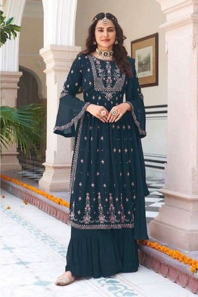 Mix Sharara Embroidered Ladies Party Wear Suits, Size: M L XL XXL