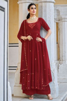 Anarkali Suit Pink in Georgette with Embroidered