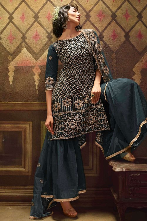 mint blue net embroidered sharara style suit 15032 | Dress materials, Frock  style, Sharara suit
