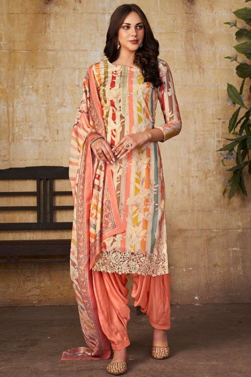 Shop Cream Cotton Printed Patiala Suit Festive Wear Online at Best Price |  Cbazaar