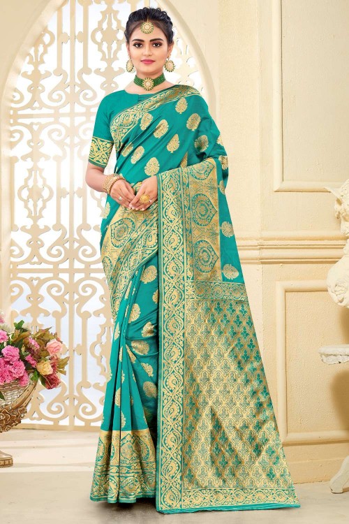 Sea Green Banarasi Silk Ceremonial Designer Saree