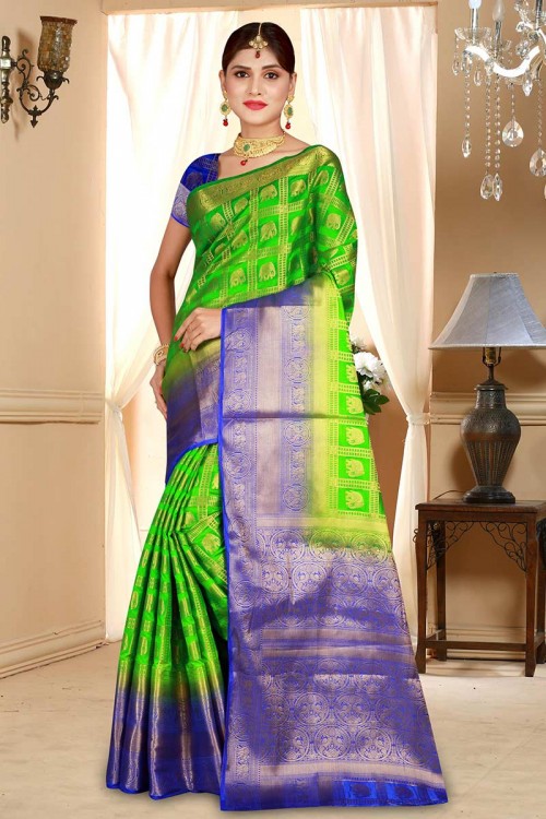 Parrot Green Designer Silk Saree at Rs 4000 | Hyderabad | ID: 22201484862