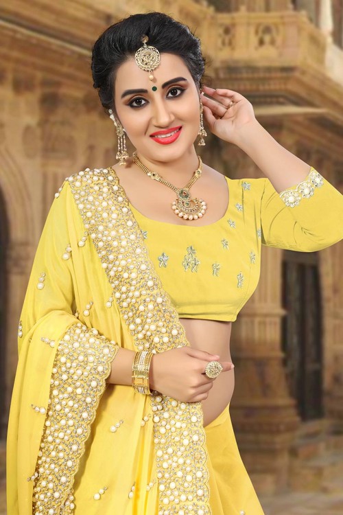 Palak Sindhwani Yellow Shibori Georgette Saree with Mirrorwork Blouse