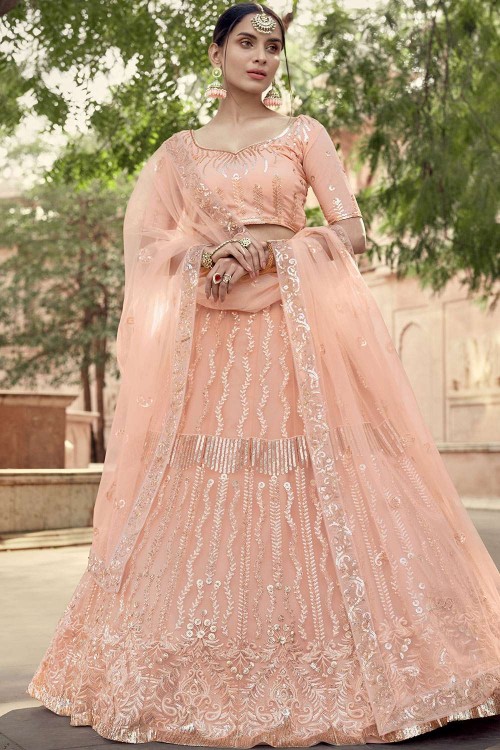 Peach and Pista Green Lehenga-Shrena Hirawat-Fabilicious Fashion | Indian  designer outfits, Simple lehenga, Green lehenga
