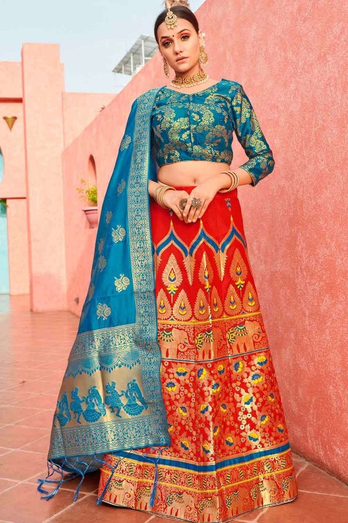 Art Silk Yellow & Blue Heavy Embroidered Designer Lehenga Set | Yellow  lehenga, Lehenga, Embroidered silk